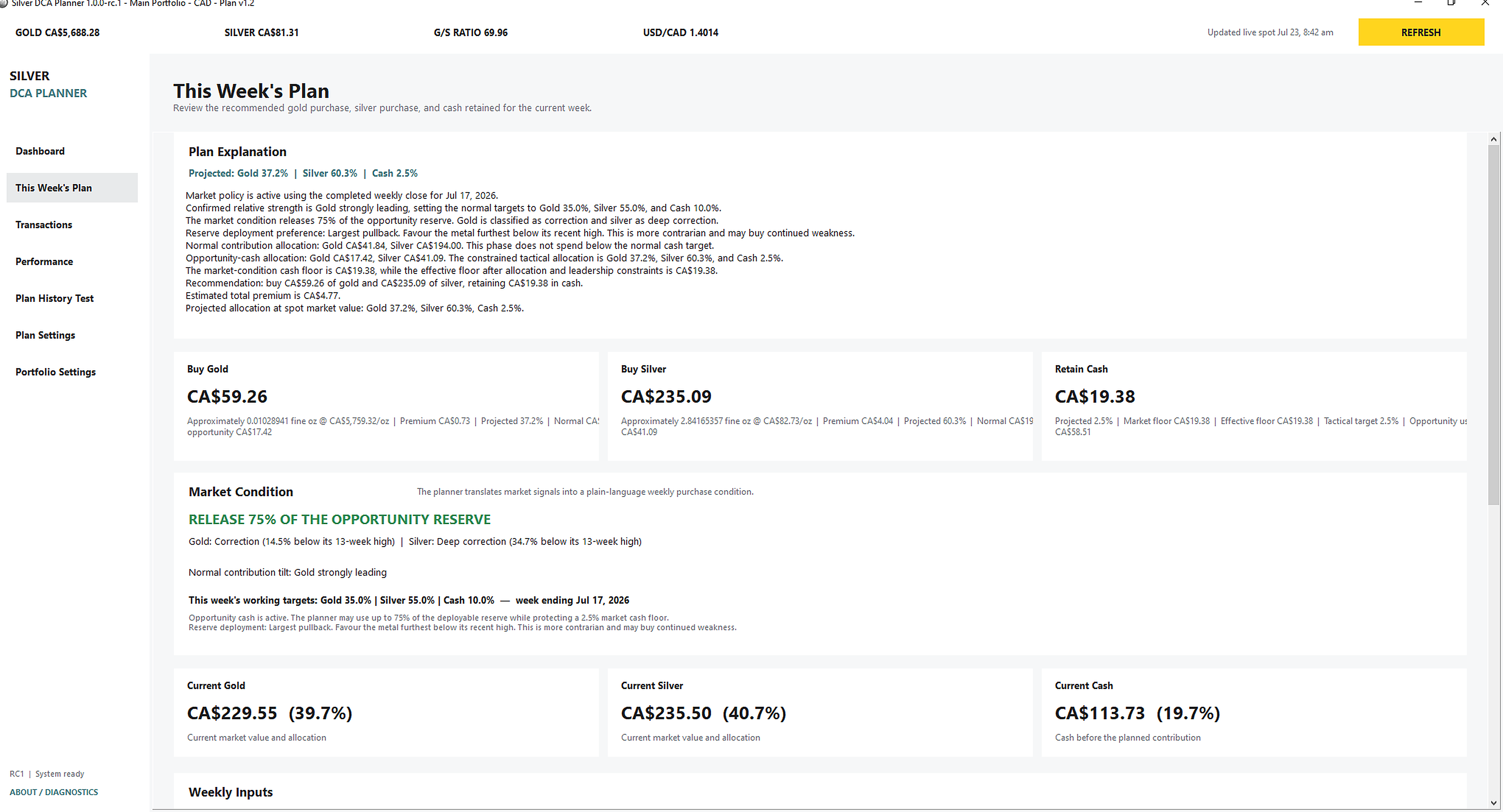 Weekly plan with opportunity reserve release